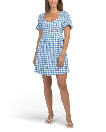 SUGAR LIPS Dorothy Rosebud Gingham Puff Sleeve Mini Geyim YoxYox