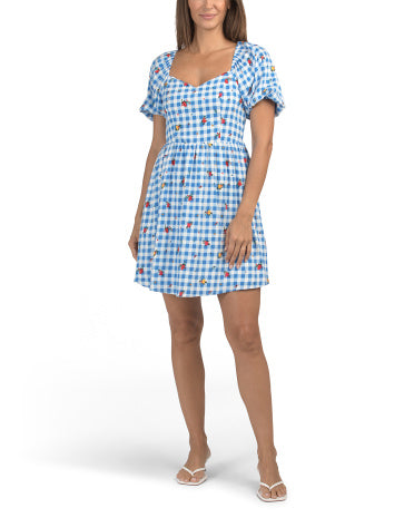 SUGAR LIPS Dorothy Rosebud Gingham Puff Sleeve Mini Geyim