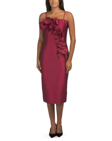TERANI COUTURE Straplez 3D Çiçəkli Midi Geyim