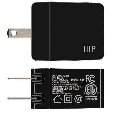 Monoprice 12W USB-A Divar Şarji - Qatlanabilir, Kompakt, Telefonlar və Tabletlər üçün, Qara