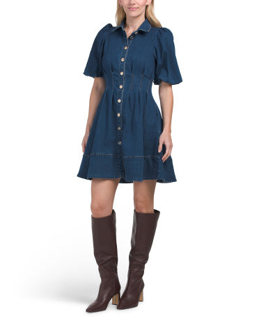 Denim Puff Sleeve Mini Geyim