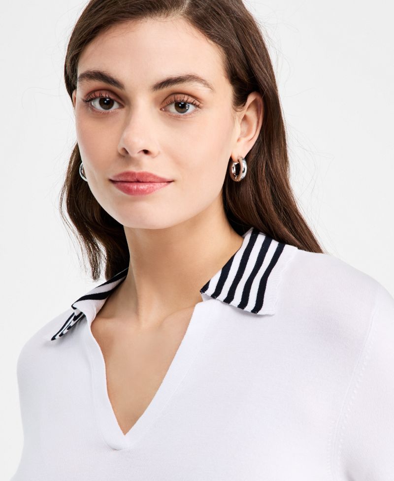 Nautica Qadın Çizgili Johnny-Collar Sveteri