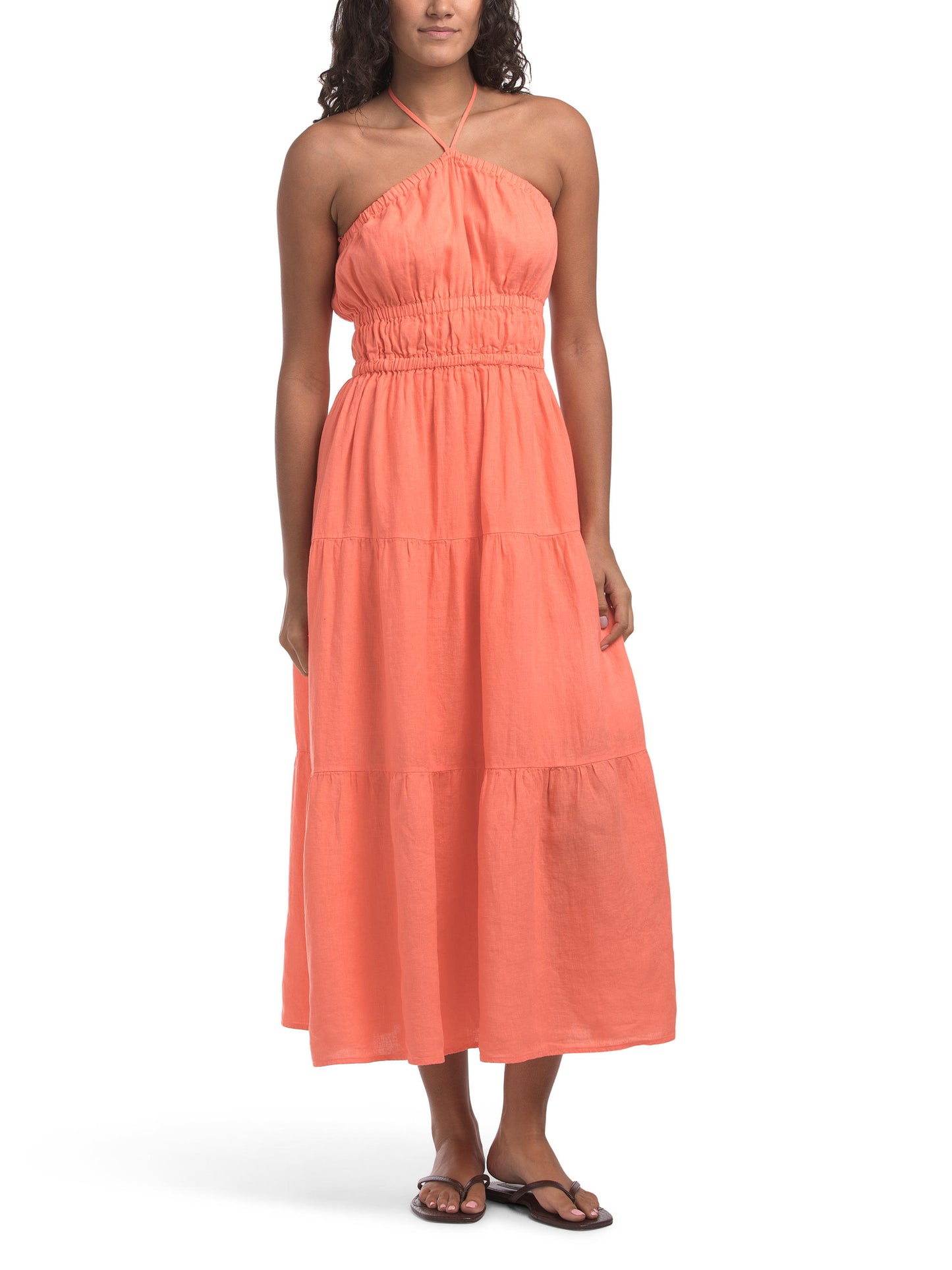 BELLA DAHL Kətan Toplanan Halter Midi Geyim