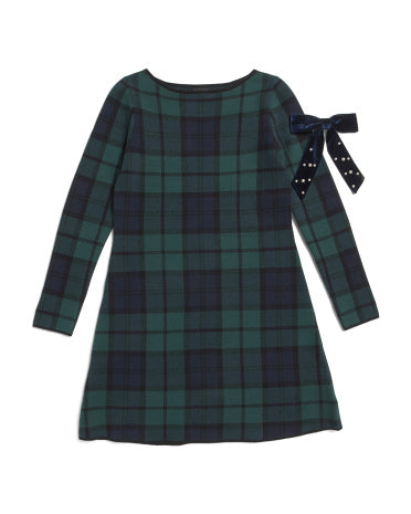 TAHARI Uzun Qollu Tartan Mini Geyim Bənövşəyi Muncuqlu Papillonla
