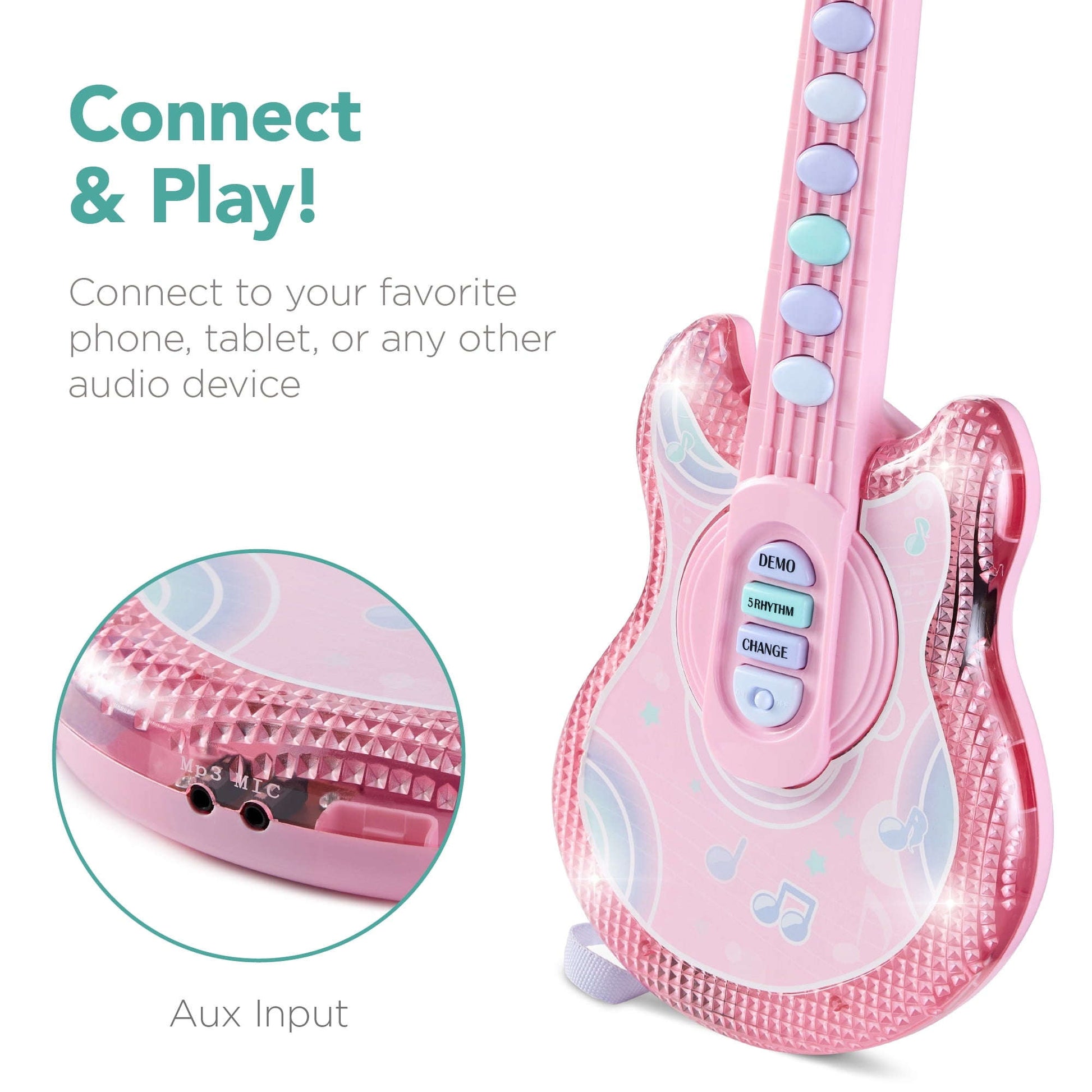 Best Choice Products 19in Uşaq Fləş Gitarası, Mikrofon və Stend ilə Kiçik Uşaqlar üçün Musiqi Oyuncağı - Yumşaq Çəhrayı YoxYox
