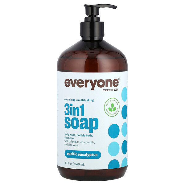 Everyone 3 In 1 Sabaun Bədən Yuma Vasitəsi Köpük Hamam Şampunu Sakit Okean Evkaliptus 946 ml