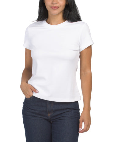 Qısa Kollu Ponte Trikotaj Crew Neck Tee