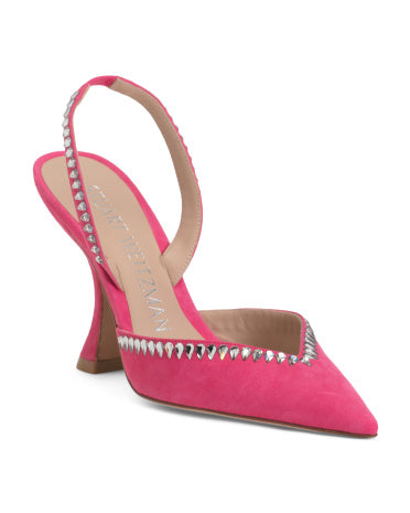 STUART WEITZMAN İspaniyada İstehsal Olunmuş Süet Gemcut Xcurve 100 Slingback Topuqlu Ayaqqabı