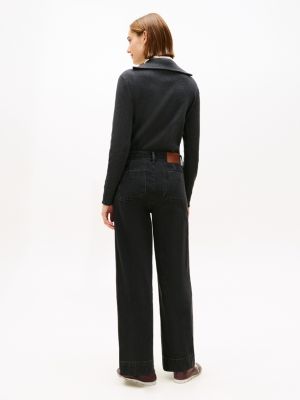 Tommy Hilfiger Yüksək Bel Geniş Paça Trouser Cins, Qara Rinse