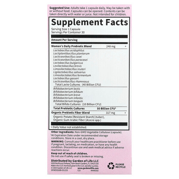 Garden of Life Dr Formulated Probiotics Once Daily Qadın 50 Milyard 30 Vegetarian Kapsul