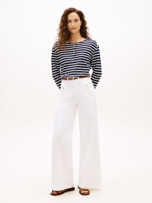 Tommy Hilfiger Rahat Oturuşlu Pamuk İnterlock Henley, Tünd Mavi / Ağ Zolaqli