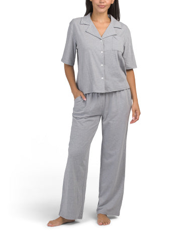 BORN ORGANICS 2 Hissəli Üzəri Çentik Yaxa və Bəl Kordonlu Pijama Dəsti