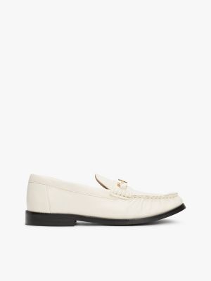 Tommy Hilfiger Logo Horsebit Dəri Loafer Ayaqqabısı, Muslin