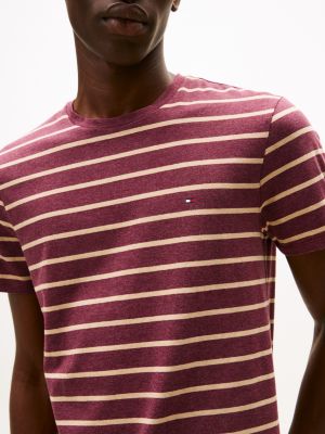 Tommy Hilfiger Extra Slim Zolaqli Elastik Pambıq Köynəyi, Bordo Heather Zolaqli
