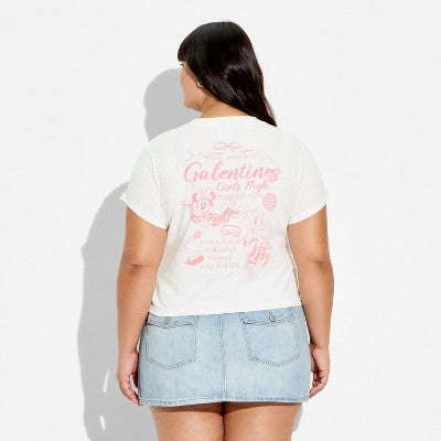 Qadın Minnie Daisy Sevgililer Günü Qısa Kollu Qrafik T-Shirt - Krem 3X YoxYox