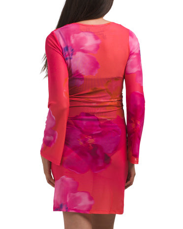 LABEL OF LOVE Mesh Flutter Sleeve Mini Cover-up Dress