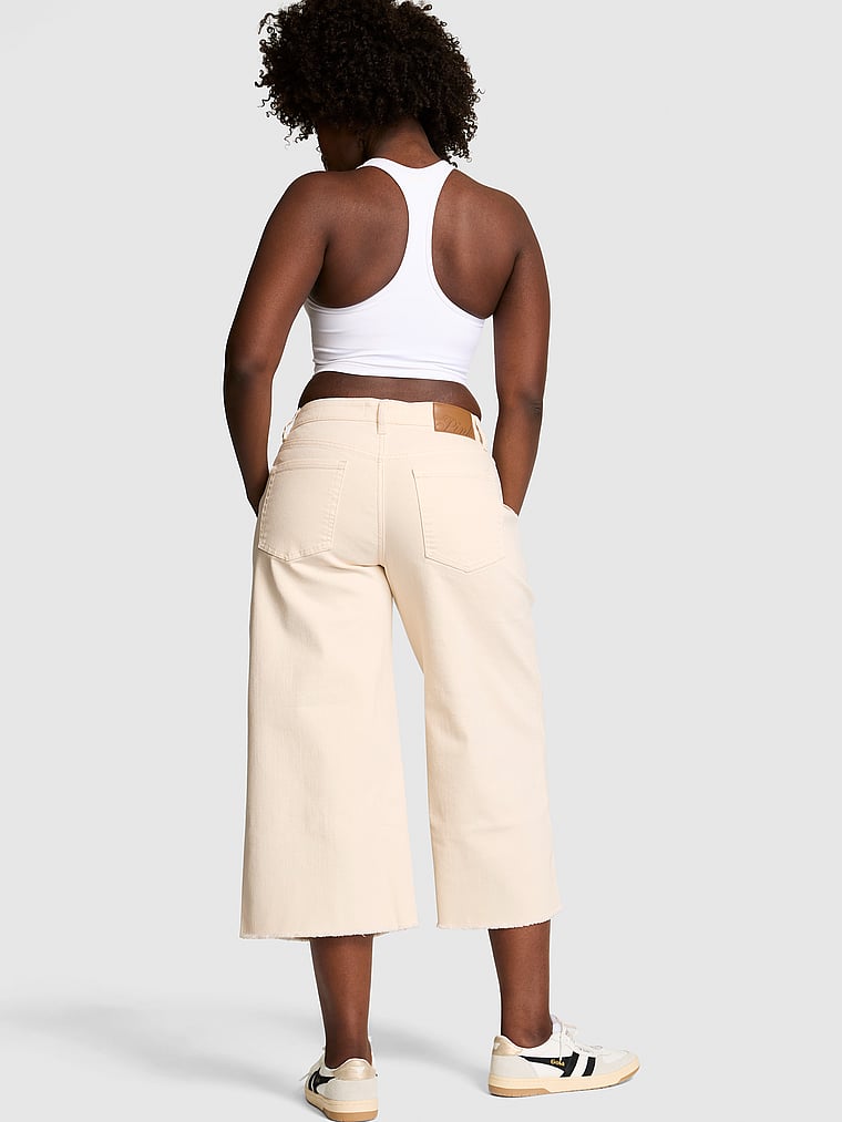 Denim by PINK Mid-Rise Baggy Wide-Leg Cropped Jeans