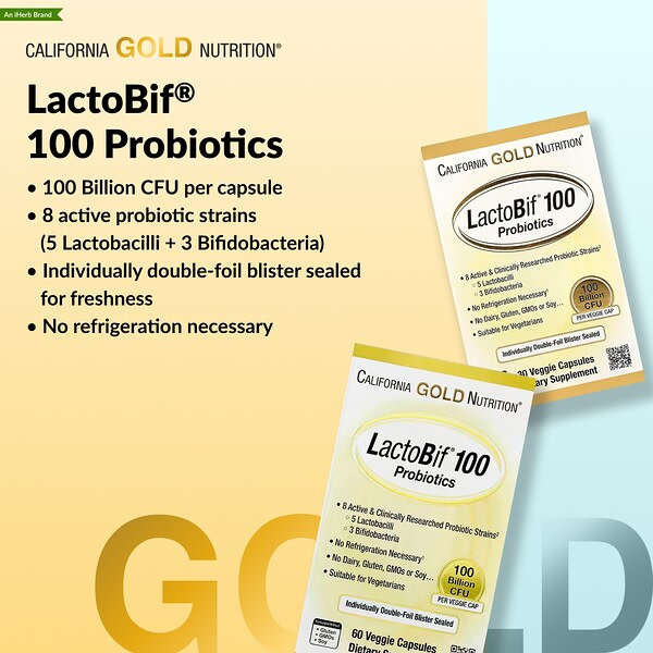 California Gold Nutrition Lactobif 100 Probiotiklər 100 Milyard CFU 30 Bitki Kapsulu YoxYox