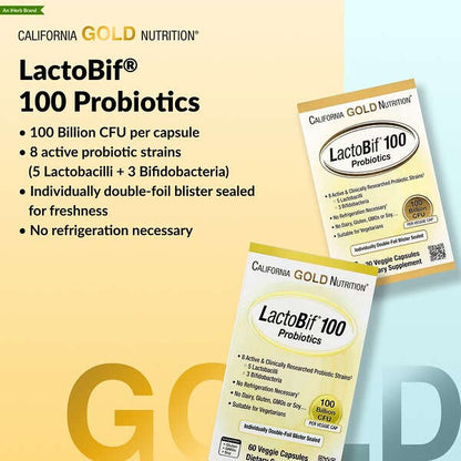 California Gold Nutrition Lactobif 100 Probiotiklər 100 Milyard CFU 30 Bitki Kapsulu YoxYox