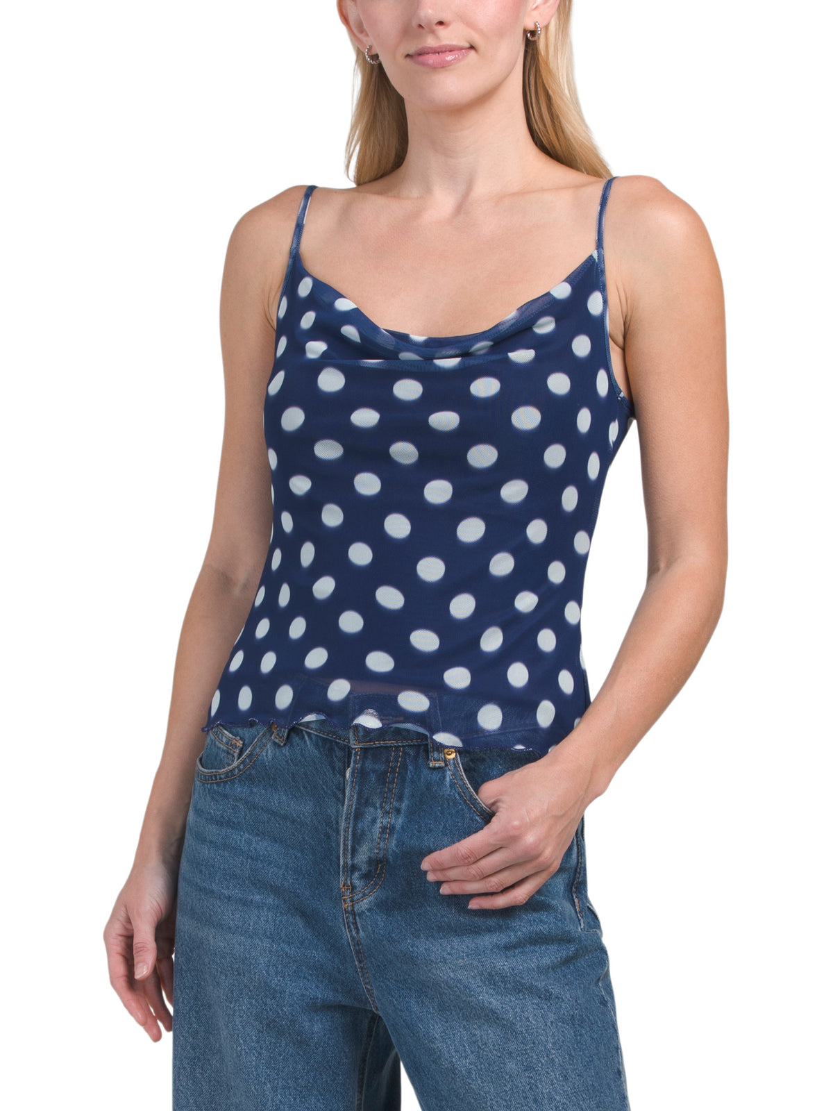 SEE YOU MONDAY Mesh Strappy Cowl Tank Top