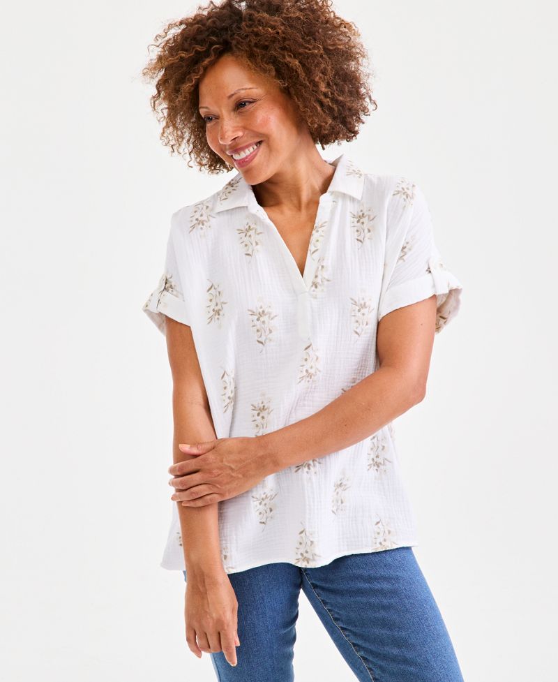 Style &amp; Co Qadın Pamuk Gaz Yaxalıqlı Popover Köynəyi