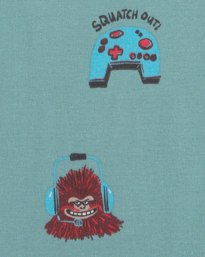 Carter's Oğlan Bigfoot Gamer 100% Pamuk Rahat Oturan 4 Parçalı Pijama Dəsti - Mavi/Fil Dişi