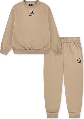 3 Brand Uşaq Logolu Fleece Bluza və Jogging Şalvar Dəsti