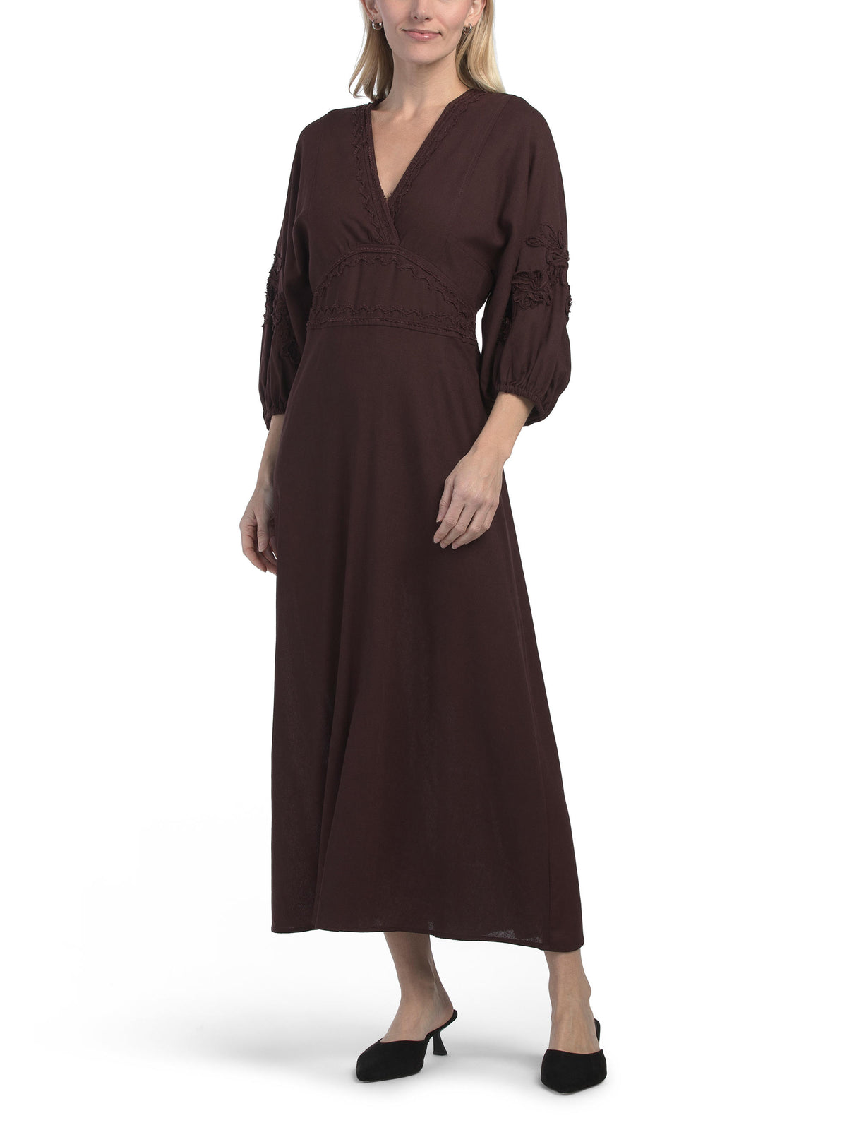 MAX STUDIO LONDON Puff Sleeve Soutache Trim Maxi Dress