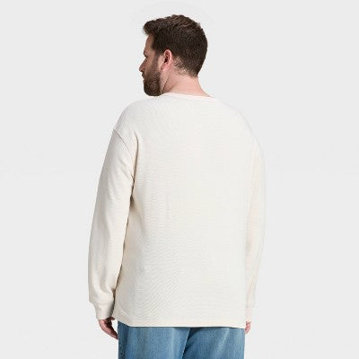 Goodfellow & Co Kişi Böyük Ölçülü Vintage Toxunuşlu Yuvarlaq Yaxalıqlı Uzun Kollu Köynək Ağ XXLT
