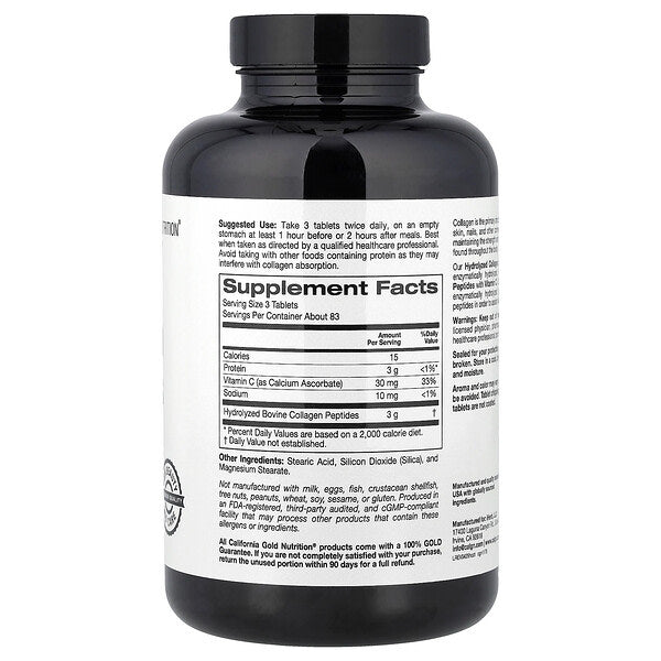 California Gold Nutrition Hidrolizə Edilmiş Kollagen Peptidləri I və III Tipi C Vitamini 250 Tablet