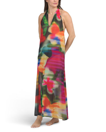 NATORI Floral Mirage Çap Mesh Halter Üzgüçülük Üstü Geyim