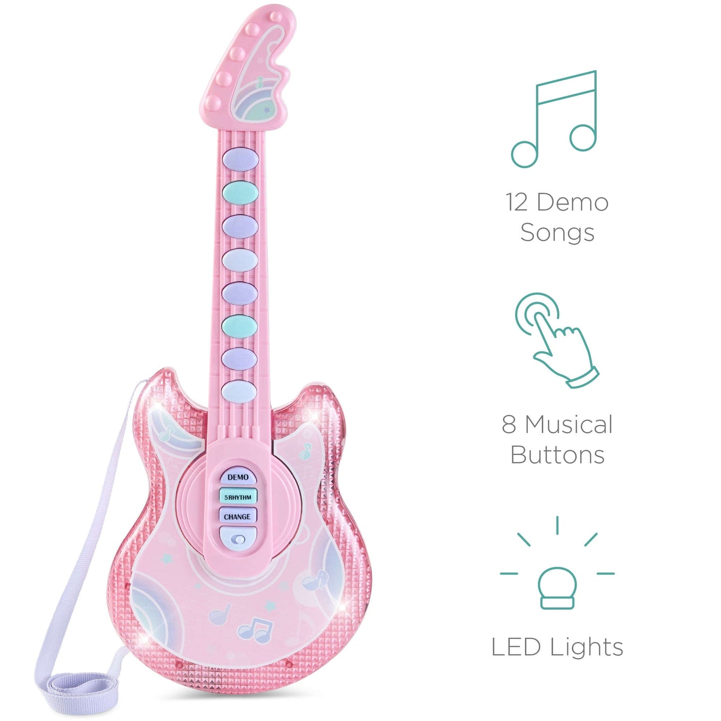 Best Choice Products 19in Uşaq Fləş Gitarası, Mikrofon və Stend ilə Kiçik Uşaqlar üçün Musiqi Oyuncağı - Yumşaq Çəhrayı YoxYox