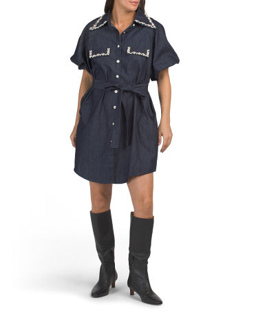 NANCY YANG Crystal Studded Mini Dress