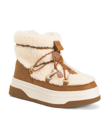 PAJAR Shearling And Leather Janie Su Keçirməz Izolyasiyalı Platform Çəkmə
