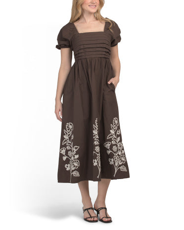 JAPNA Puff Sleeve Floral Nakışlı Maxi Geyim