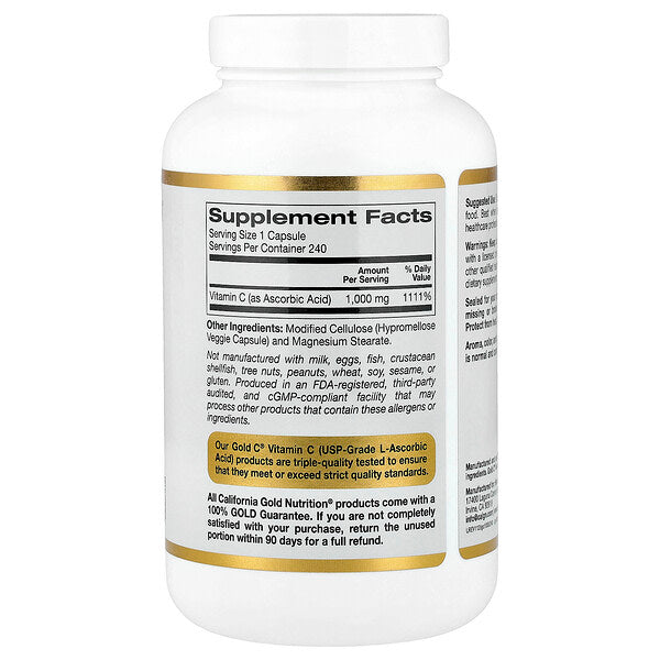 California Gold Nutrition Gold C USP Dərəcəsi C Vitamini 1000mg 240 Veqetarian Kapsul