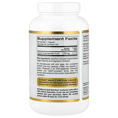 California Gold Nutrition Gold C USP Dərəcəsi C Vitamini 1000mg 240 Veqetarian Kapsul
