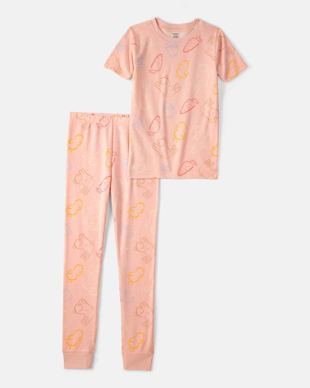 Carter's Qız Uşaq Pasxa Dovşanı 100% Pamuk Rahat Oturan 2 Parçalı Pijama Dəsti - Çəhrayı
