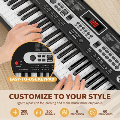 SUGIFT 61 Tuşlu İşıqlı Elektron Klaviatura Piyano Seti LCD Ekran ilə