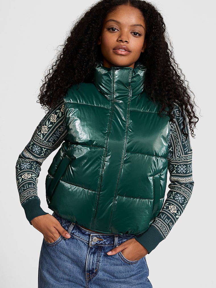 PINK High Shine Marshmallow Puffer Jilet