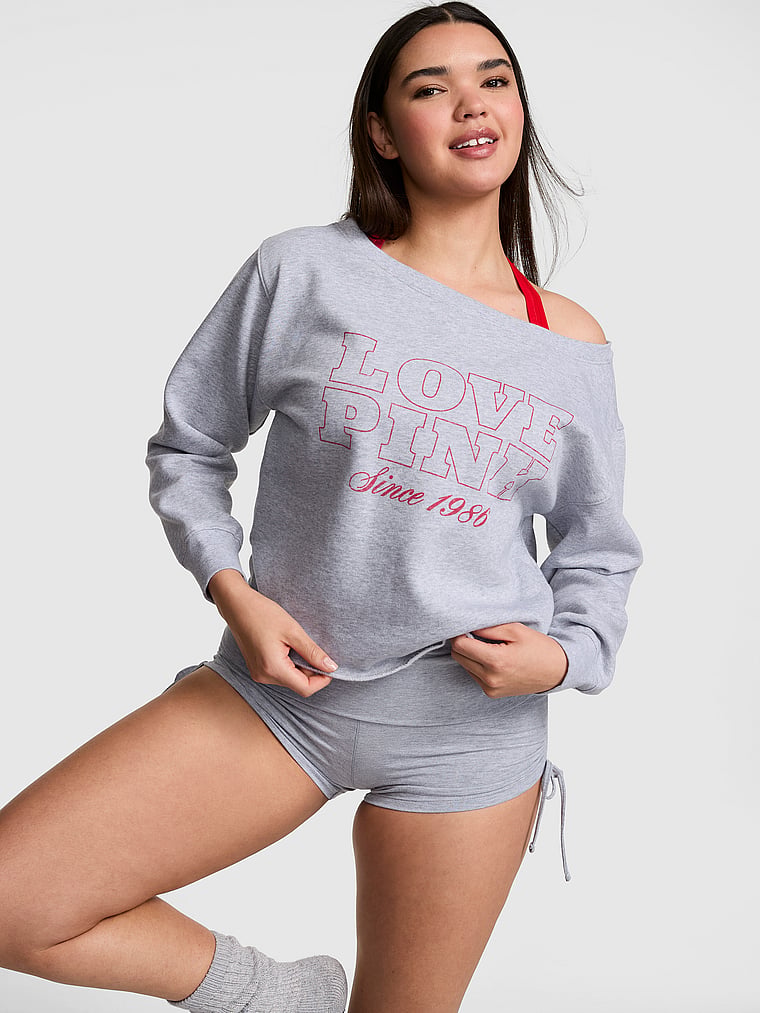 PINK Campus Fleece™ Rib Çiyin Üstündən Açıq Sweatshirt