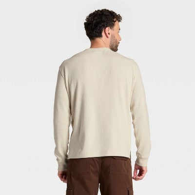 Goodfellow & Co Kişi Vintage Teksturlu Kryu Boyunlu Uzun Qol Köynəyi Ağ XL
