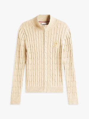 Tommy Hilfiger Crest Loqosu Kabel Toxunuşu Zip Kardiqan, Bej YoxYox