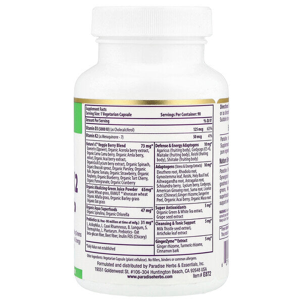 Paradise Herbs Earth S Blend D3 K2 Vitamini 90 Veqetarian Kapsul