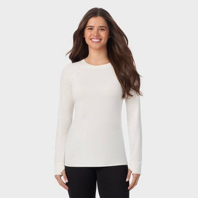 Warm Essentials by Cuddl Duds Qadın Aktiv Uzun Qolu Crewneck Bluzka - Fil Dişi S