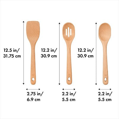 OXO 3-Parçalı Ağac Mətbəx Əşyaları Dəsti: Spatula, Qaşıq və Deşik Qaşıq