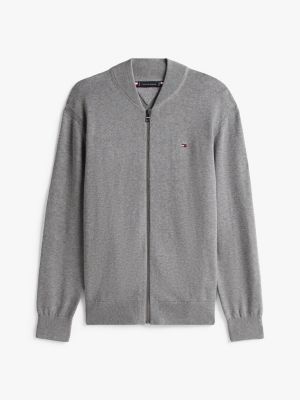 Tommy Hilfiger Pamuk Zip Baseball Kardiqanı, Orta Boz Heather