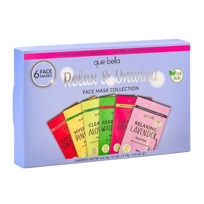 Que Bella Relax & Unwind Üz Maskası Kolleksiyası - 6 əd: Vegan, Normal və Həssas Dəri üçün, Ətirli