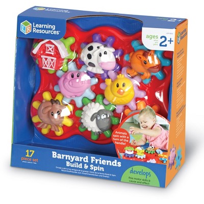 Learning Resources Barnyard Friends Build & Spin - Balaca Uşaq Hissiyyat Oyuncaqları, 2+ Yaş