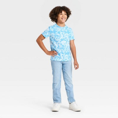 Cat & Jack Oğlan Qısa Tərəfli Tie Dye Köynəği Açıq Mavi M
